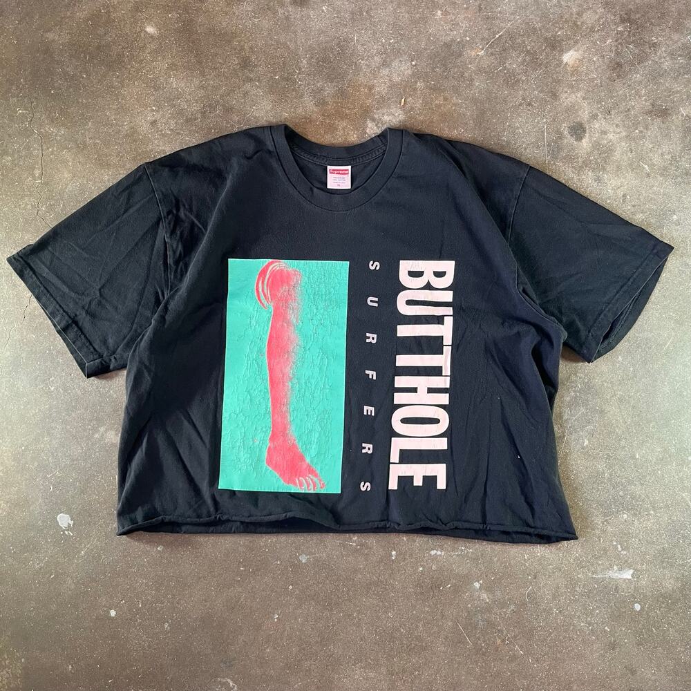 Cropped supreme x butthole surfers designer collab t-shirt black mens size XL